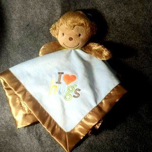 Carters Rattle monkey plush  blue lovey I love hugs Security blanket soother